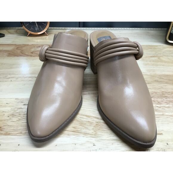 Anne Klein Rosel Dress Pump US 8 Tan Leather Knotted Stacked Block Heel Shoes - Picture 1 of 6
